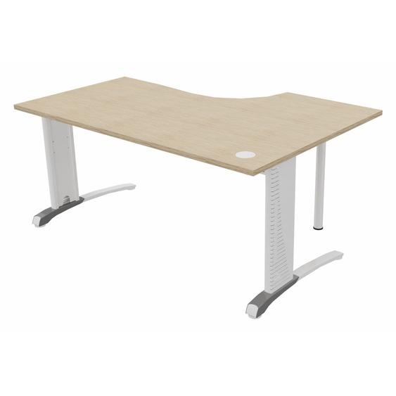 Bureau compact retour à gauche Biospace - L.160 x P.110 cm - Plateau Chêne - Pieds Blanc - Embases Aluminium