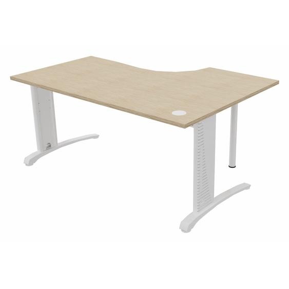 Bureau compact retour à gauche Biospace - L.160 x P.110 cm - Plateau Chêne - Pieds Blanc - Embases Blanc