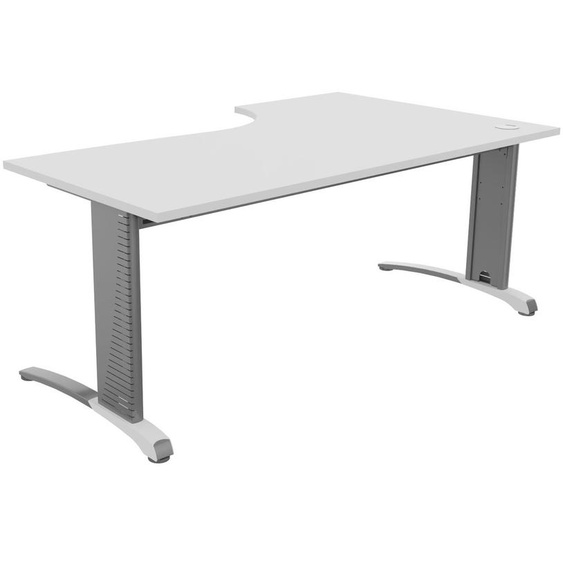 Bureau compact retour à gauche Biospace - L.180 x P.110 cm - Plateau Blanc - Pieds Aluminium - Embases Blanc
