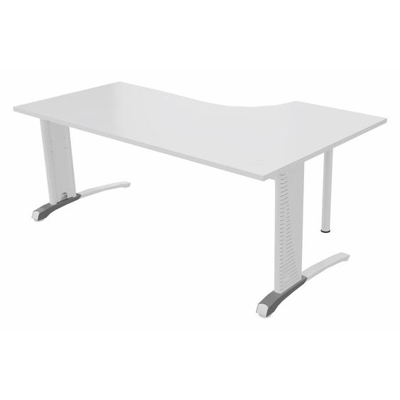 Bureau compact retour à gauche Biospace - L.180 x P.110 cm - Plateau Blanc - Pieds Blanc - Embases Aluminium