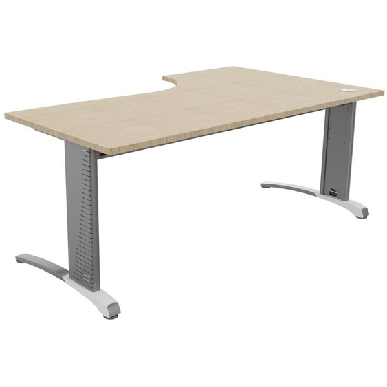 Bureau compact retour à gauche Biospace - L.180 x P.110 cm - Plateau Chêne - Pieds Aluminium - Embases Blanc
