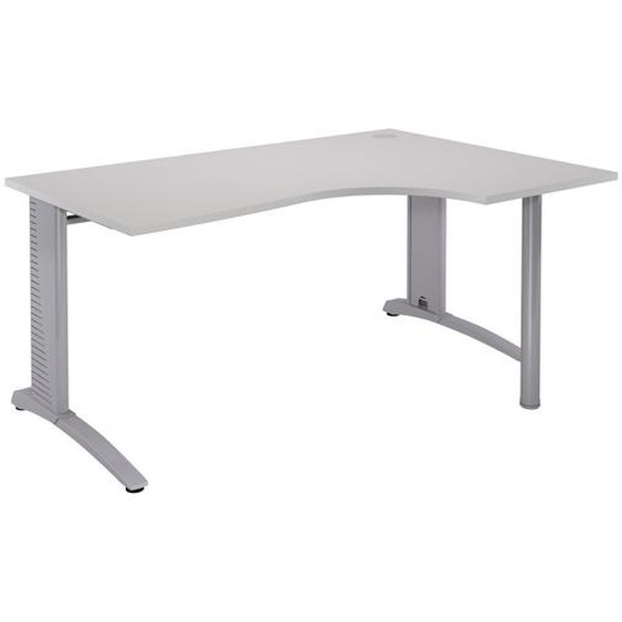 Bureau compact retour à gauche Biospace - L.180 x P.110 cm - Plateau Gris - Pieds Aluminium - Embases Aluminium
