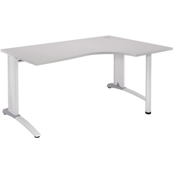 Bureau compact retour à gauche Biospace - L.180 x P.110 cm - Plateau Gris - Pieds Blanc - Embases Aluminium