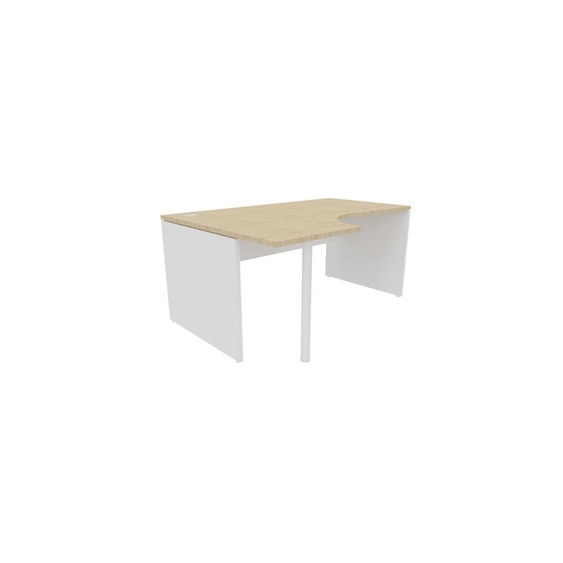 Bureau compact retour à gauche Évolution - L.160 x P.110 cm - Plateau Chêne - Pieds pleins Blanc