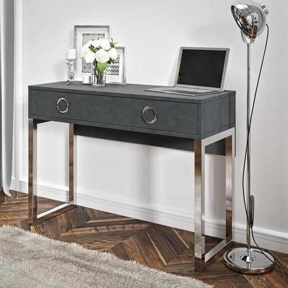 Bureau console avec 2 tiroirs collection MELTON coloris gris, pieds en fer chromés. 80 Gris