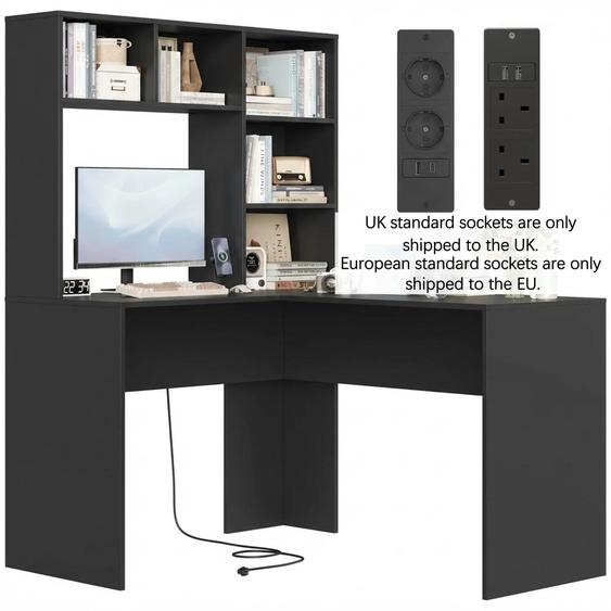 Bureau dangle - Bureau dordinateur en L - Bureau et bureau à domicile - Avec étagères de rangement - Bois - 124,7 x 107,8 x 152,5 cm - Noir