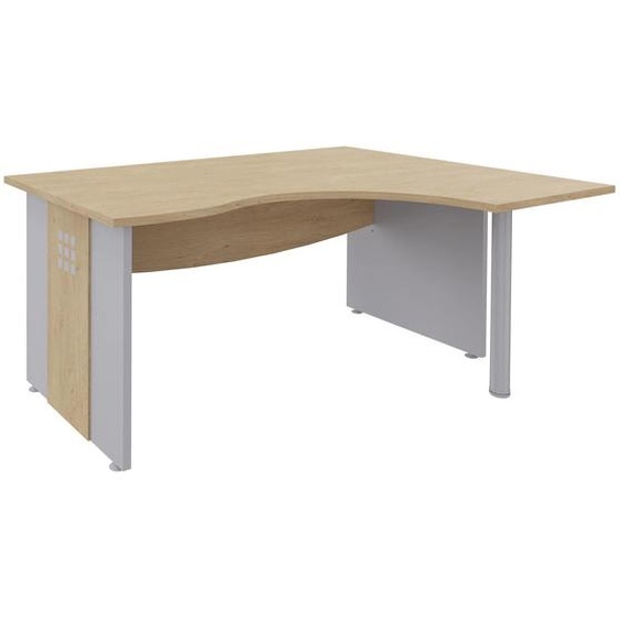 Bureau dangle compact retour à droite Axiome - L.160 x P.120 cm - Plateau Chêne - Pieds panneaux Aluminium