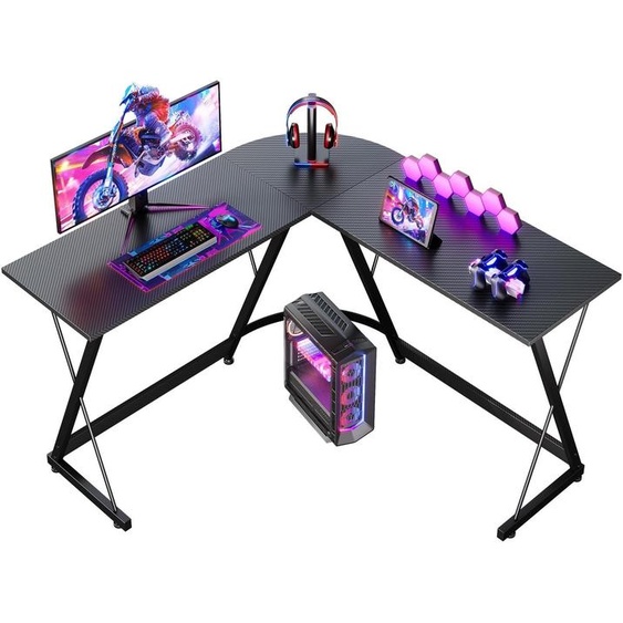 Bureau dangle en L - Stable et gain de place - 120x120cm - Noir carbone