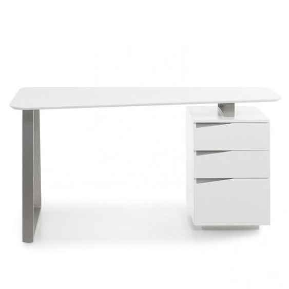 Bureau design WINTER blanc 3 tiroirs pied métal brossé