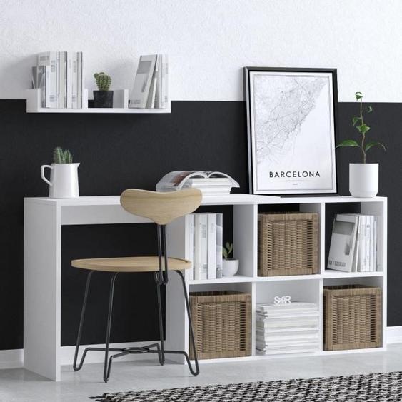 Bureau détude JACK, 145 x 74 x 45 cm, Blanc et Chene, Panneau mélaminé 18mm