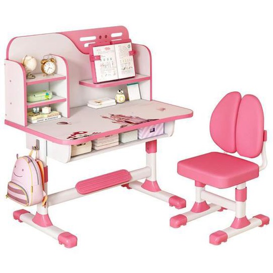 Bureau détude pour enfants avec chaises-Bureau denfant relevable-ROSE-111*80*54CM