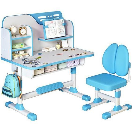 Bureau détude pour enfants - avec chaises - Ensemble de bureau et de chaise -BLEU -réglables en hauteur - 111*80*54cm