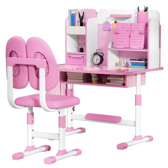 Bureau détude pour enfants,hauteur réglable avec correcteur dassise,4 étagère de rangement,rose