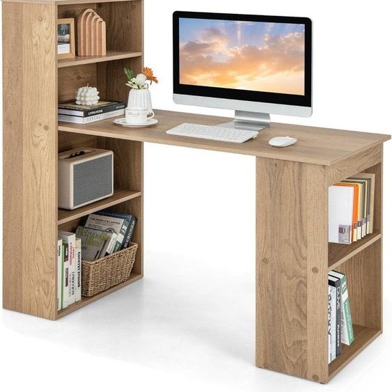 Bureau dordinateur à 6 étagères - Finition bois naturel