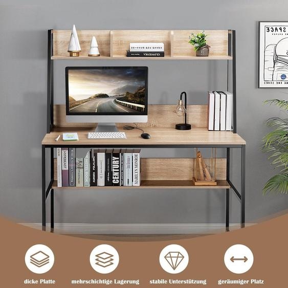 Bureau dordinateur avec étagère, bibliothèque et repose-pieds réglables, table de travail naturel