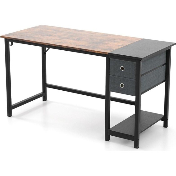 Bureau dordinateur de 140 cm de long avec 2 tiroirs, crochet pour casque et compartiment de rangement