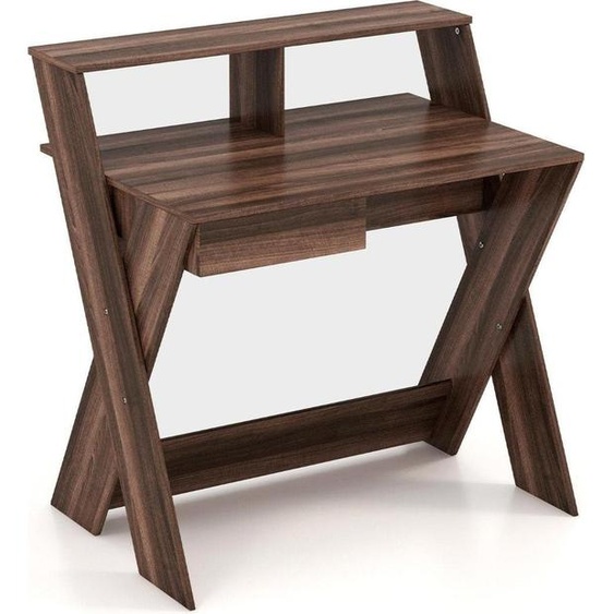 Bureau dordinateur en forme de X avec tiroir et support de moniteur en noyer