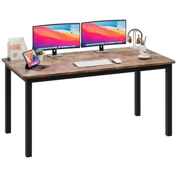Bureau dordinateur et de gaming - Bureau - 160 cm, rectangulaire - Plateau en bois - Pieds métalliques robustes - Bureau à domicile - Marron