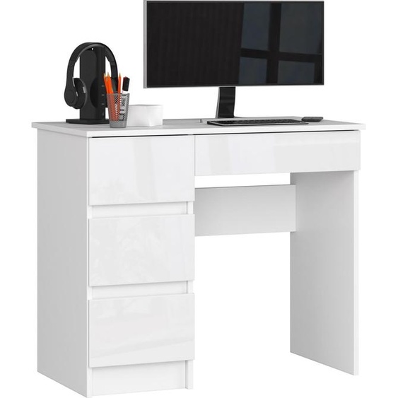 Bureau dordinateur pour adolescents A-7 avec 4 tiroirs en blanc laqué pour chambre denfant et chambre dadolescent