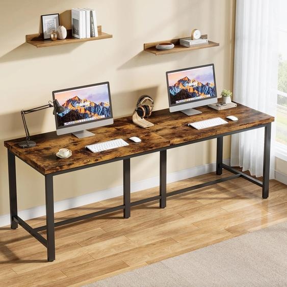 Bureau double pour 2 personnes - Bureau dordinateur - Extra long 200 x 60 cm - Rectangulaire - Bois dacajou - Bureau à domicile - Marron