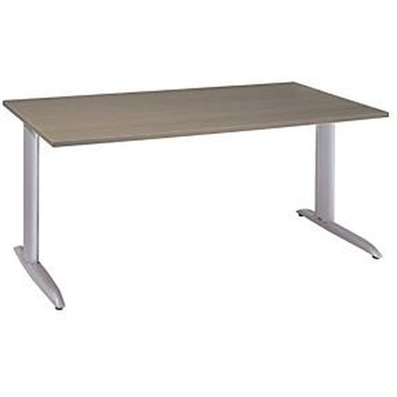 Bureau droit Actual à hauteur ajustable au montage - L.180 x P.80 cm - Plateau Chêne grisé - Pieds métal en L Aluminium