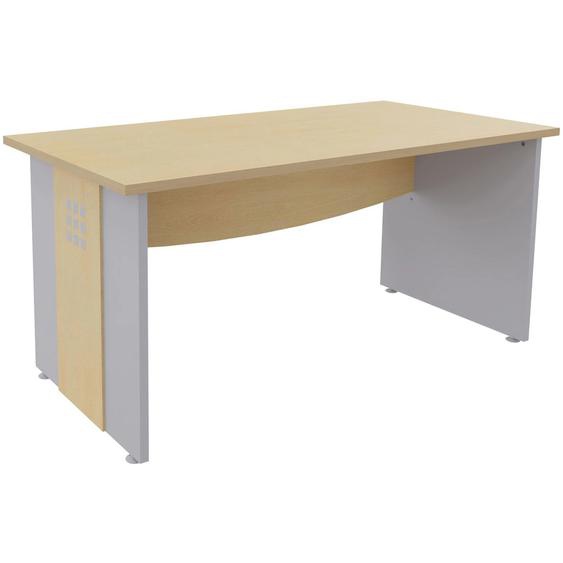 Bureau droit Axiome - L.140 x P.80 cm - Plateau Hêtre - Pieds panneaux Aluminium