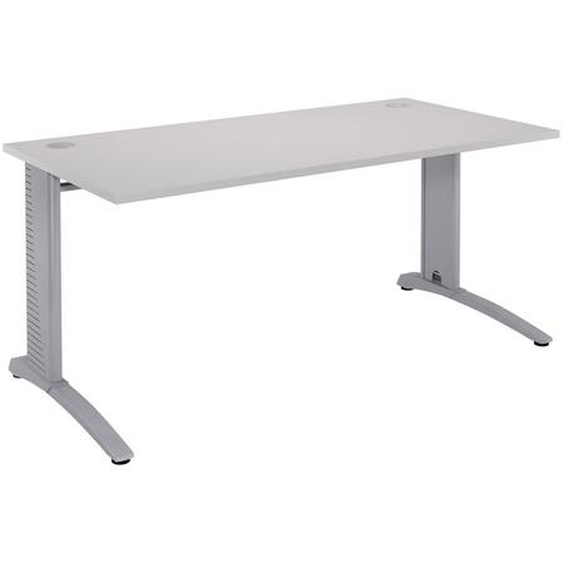 Bureau droit Biospace - L.120 x P.80 cm - Plateau Gris - Pieds Aluminium - Embases Aluminium