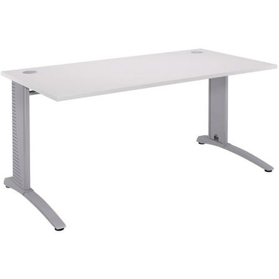 Bureau droit Biospace - L.180 x P.80 cm - Plateau Blanc - Pieds Aluminium - Embases Blanc