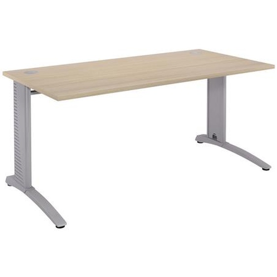 Bureau droit Biospace - L.180 x P.80 cm - Plateau Chêne - Pieds Aluminium - Embases Aluminium