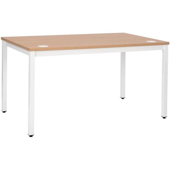 Bureau droit Budget - L. 140 x P. 80 cm - Plateau Chêne - Pieds Blanc