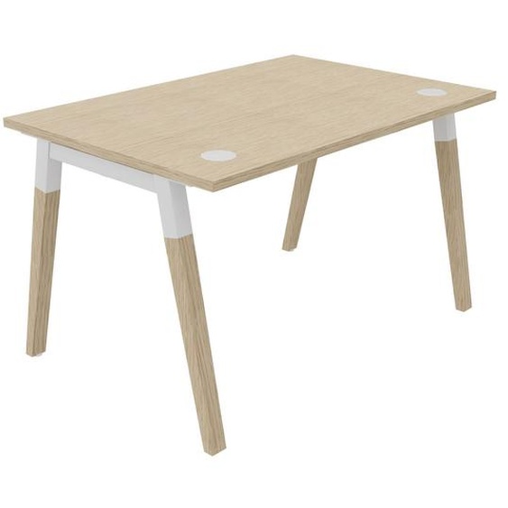 Bureau droit Burocolor A avec obturateurs - L.120 x P.80 cm - Plateau Chêne - Pieds Bois/Blanc