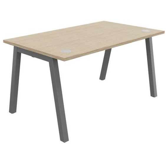 Bureau droit Burocolor A avec obturateurs - L.140 x P.80 cm - Plateau Chêne - Pieds Aluminium