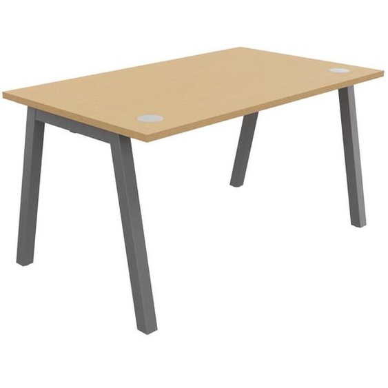 Bureau droit Burocolor A avec obturateurs - L.140 x P.80 cm - Plateau Hêtre - Pieds Aluminium