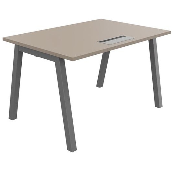 Bureau droit Burocolor A avec trappe daccès - L.120 x P.80 cm - Plateau Argile - Pieds  Aluminium