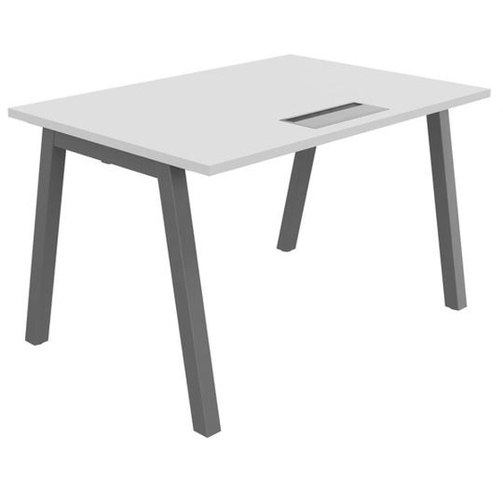Bureau droit Burocolor A avec trappe daccès - L.120 x P.80 cm - Plateau Blanc - Pieds  Aluminium