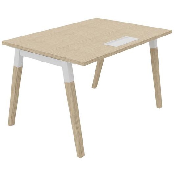 Bureau droit Burocolor A avec trappe daccès - L.120 x P.80 cm - Plateau Chêne - Pieds Bois/Blanc