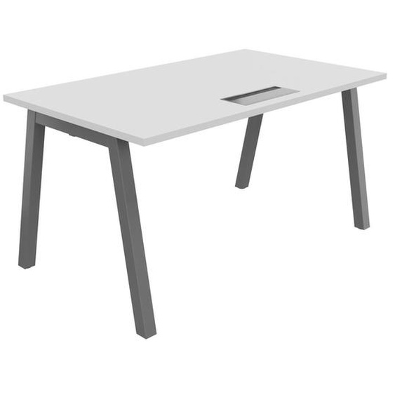 Bureau droit Burocolor A avec trappe daccès - L.140 x P.80 cm - Plateau Blanc - Pieds  Aluminium