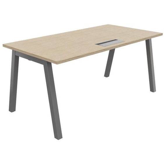 Bureau droit Burocolor A avec trappe daccès - L.160 x P.80 cm - Plateau Chêne - Pieds Aluminium