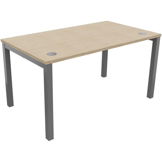 Bureau droit Burocolor avec obturateurs - L.140 x P.80 cm - Plateau Chêne - Pieds Aluminium