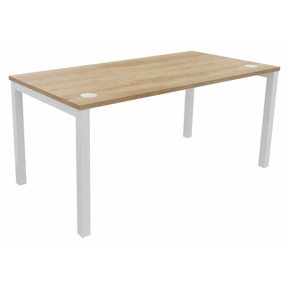 Bureau droit Burocolor avec obturateurs - L.160 x P.80 cm - Plateau Chêne Nebraska - Pieds Blanc