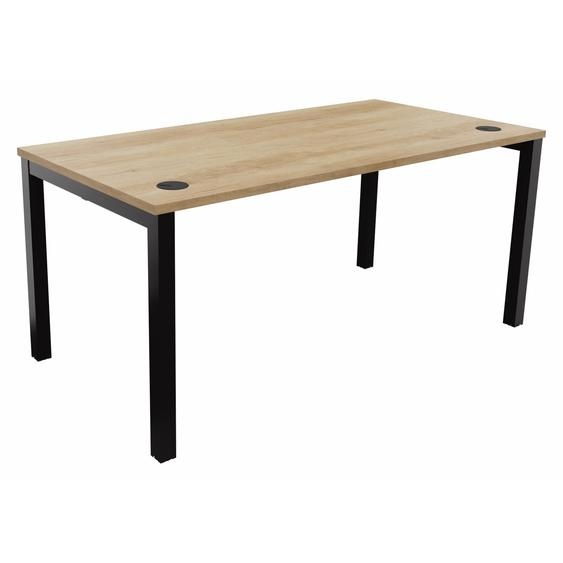 Bureau droit Burocolor avec obturateurs - L.160 x P.80 cm - Plateau Chêne Nebraska - Pieds Noir