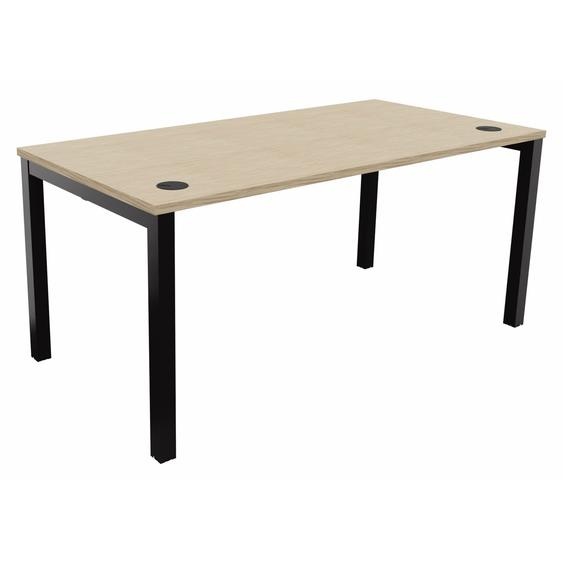 Bureau droit Burocolor avec obturateurs - L.160 x P.80 cm - Plateau Chêne - Pieds Noir