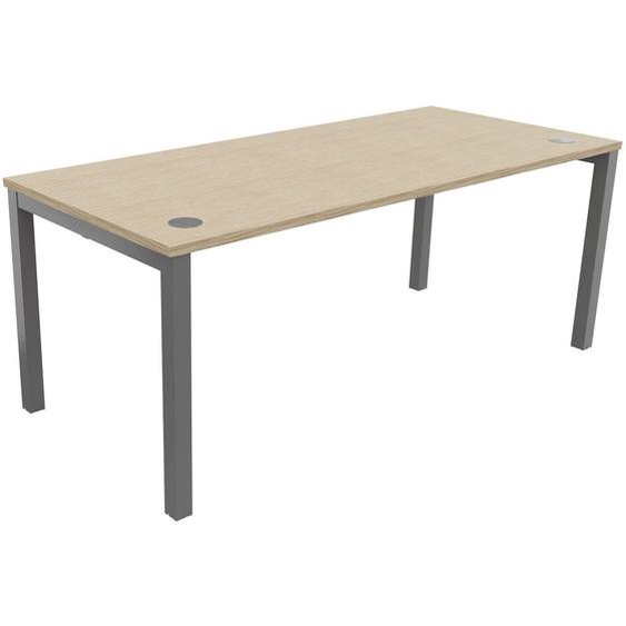 Bureau droit Burocolor avec obturateurs - L.180 x P.80 cm - Plateau Chêne - Pieds Aluminium