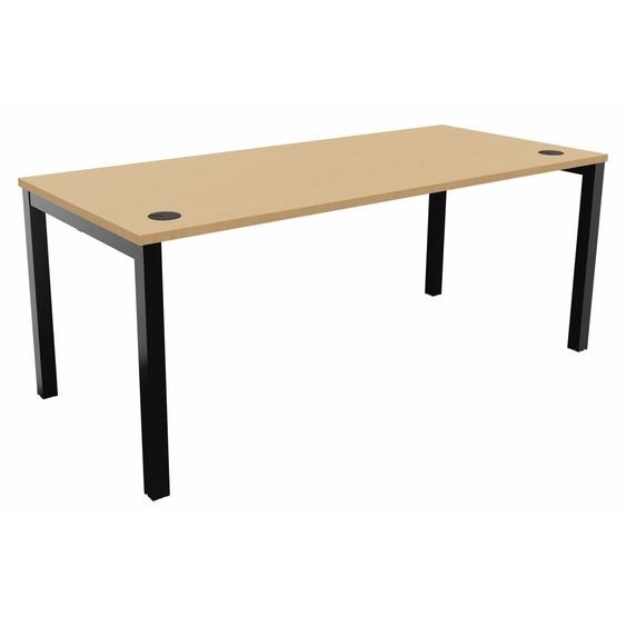 Bureau droit Burocolor avec obturateurs - L.180 x P.80 cm - Plateau Hêtre - Pieds Noir
