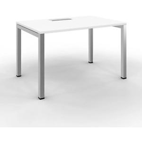 Bureau droit Burocolor avec trappe daccès - L.120 x P.80 cm - Plateau Blanc - Pieds Aluminium