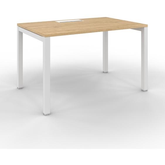 Bureau droit Burocolor avec trappe daccès - L.120 x P.80 cm - Plateau Chêne Nebraska - Pieds Blanc