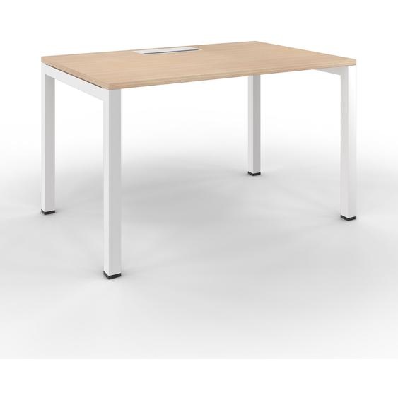 Bureau droit Burocolor avec trappe daccès - L.120 x P.80 cm - Plateau Chêne - Pieds Blanc