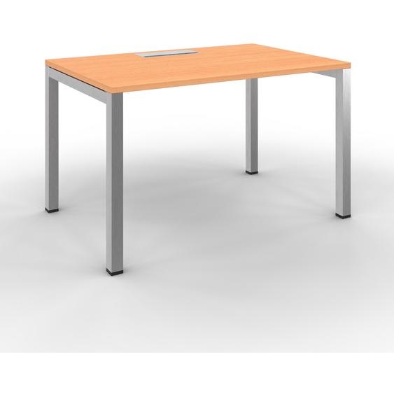 Bureau droit Burocolor avec trappe daccès - L.120 x P.80 cm - Plateau Hêtre - Pieds Aluminium