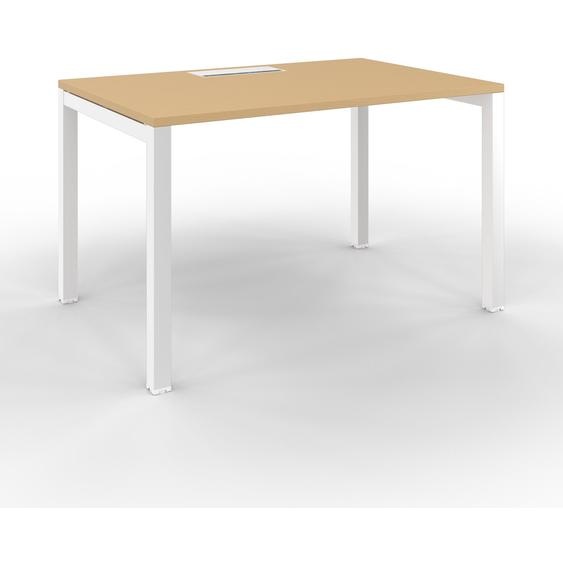 Bureau droit Burocolor avec trappe daccès - L.120 x P.80 cm - Plateau Hêtre - Pieds Blanc