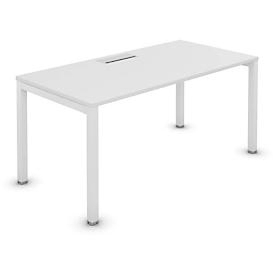 Bureau droit Burocolor avec trappe daccès - L.140 x P.80 cm - Plateau Blanc - Pieds Aluminium